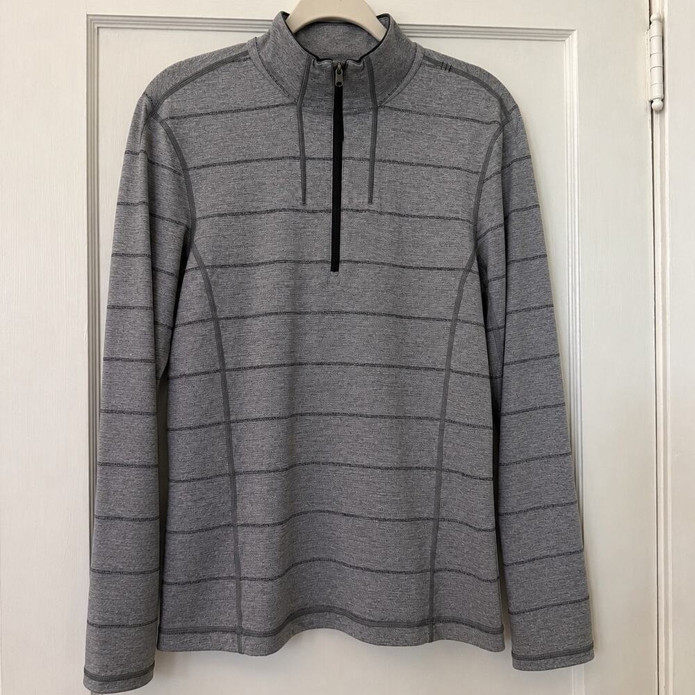 Lululemon Men’s Sweat Session 1/2 Zip Pullover Gray Striped Performance Top L